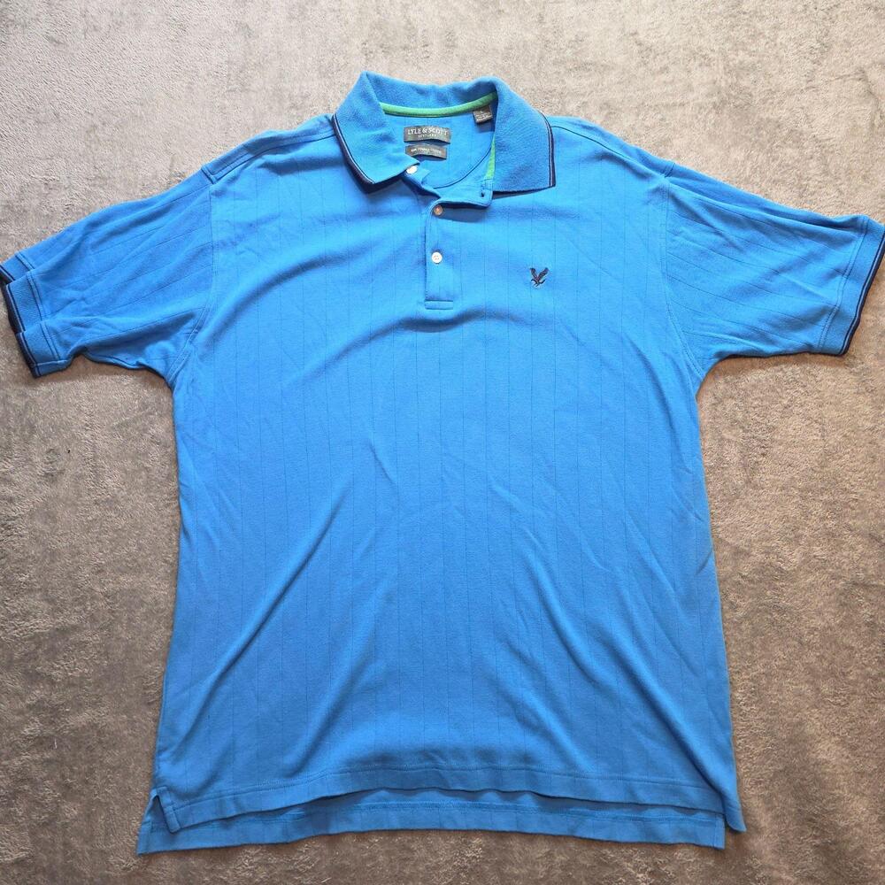 Lyle & Scott Polo Shirt Mens L Blue Stripe Eagle Logo Short Sleeve Cotton Knit